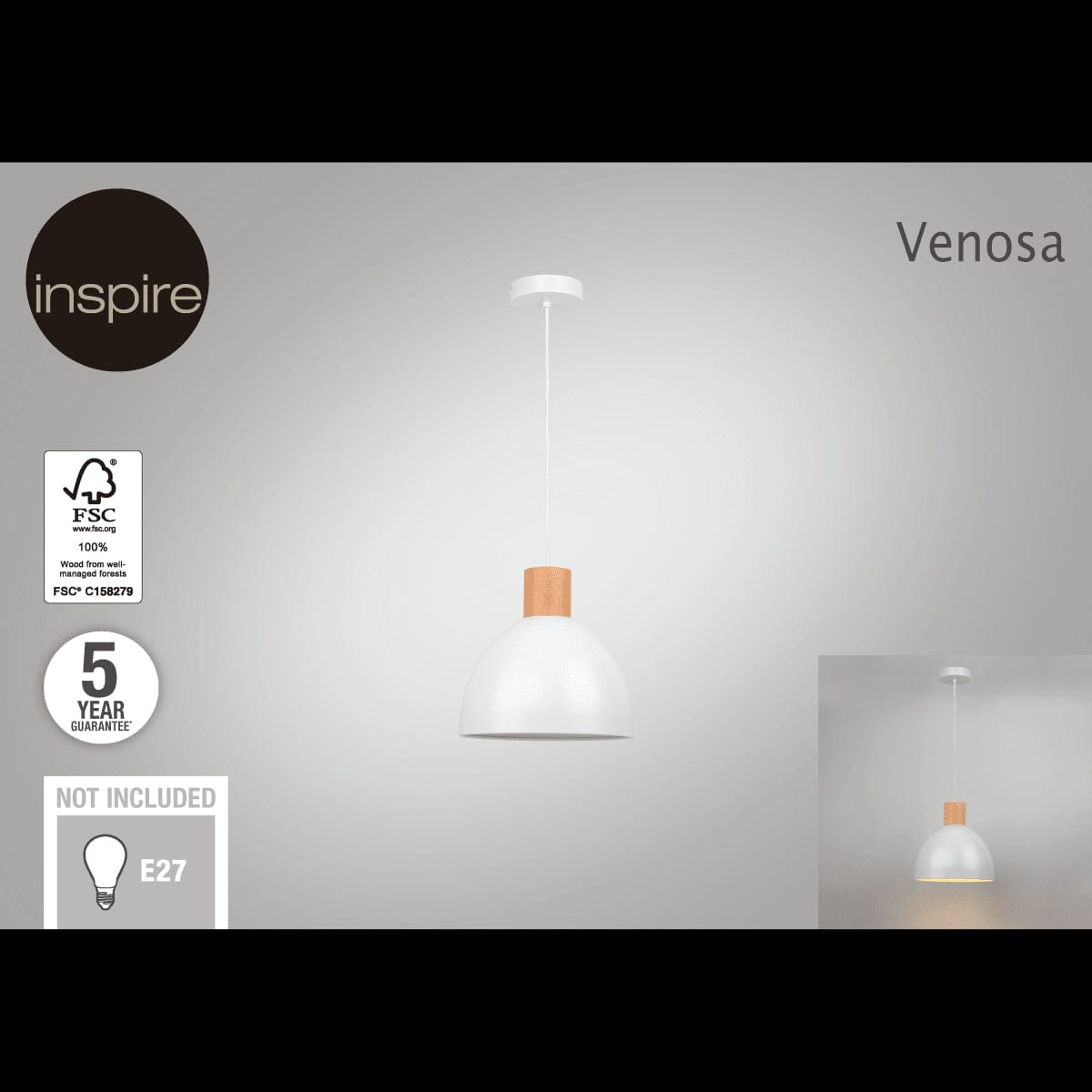 Bricocenter VENOSA CHANDELIER WHITE METAL AND WOOD D28 CM E27=40W