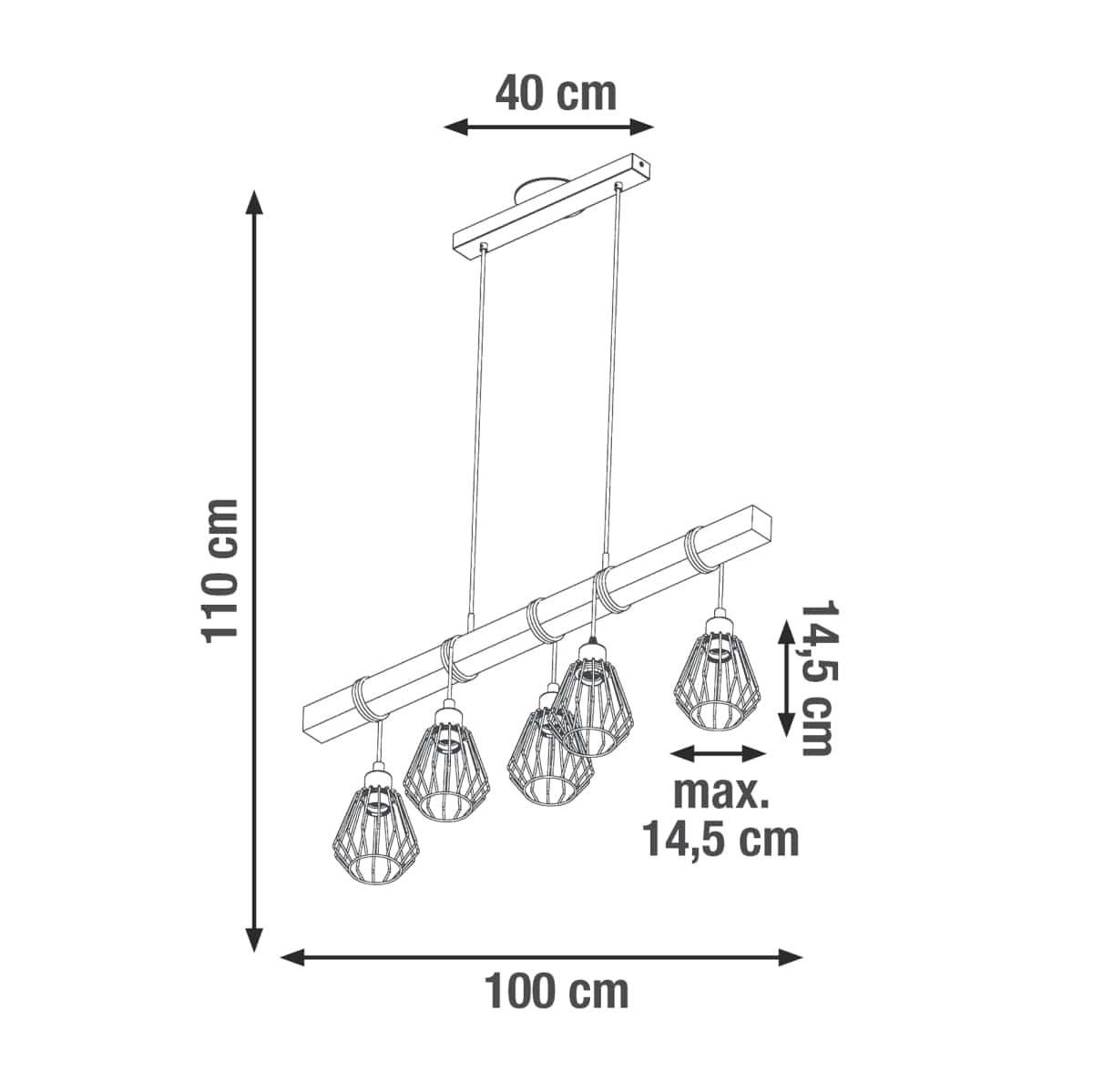 Bricocenter TABODI METAL AND NATURAL WOOD CHANDELIER 100CM 5XE27