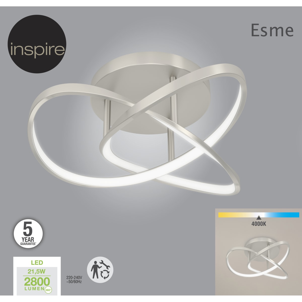 CEILING LAMP ESME METAL NICKEL D35