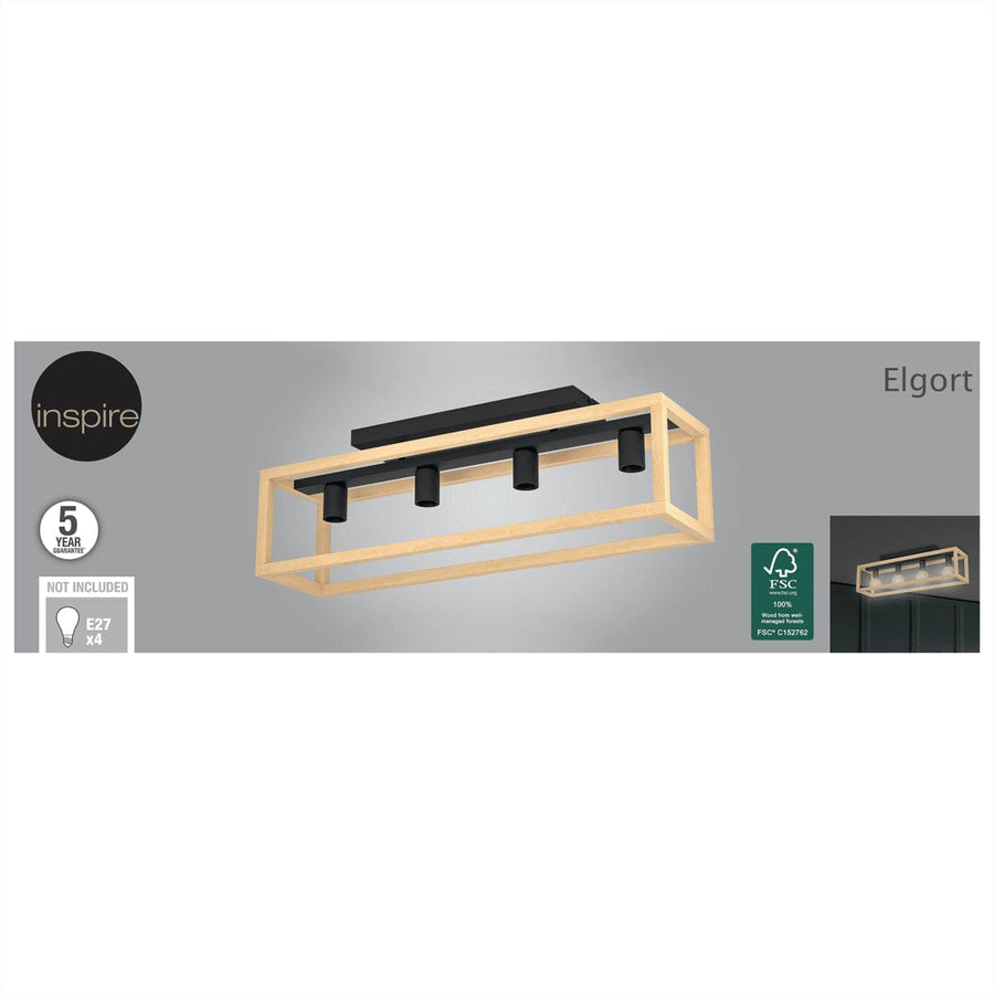 Bricocenter ELGORT CEILING LIGHT NATURAL WOOD L85 4XE27=40W