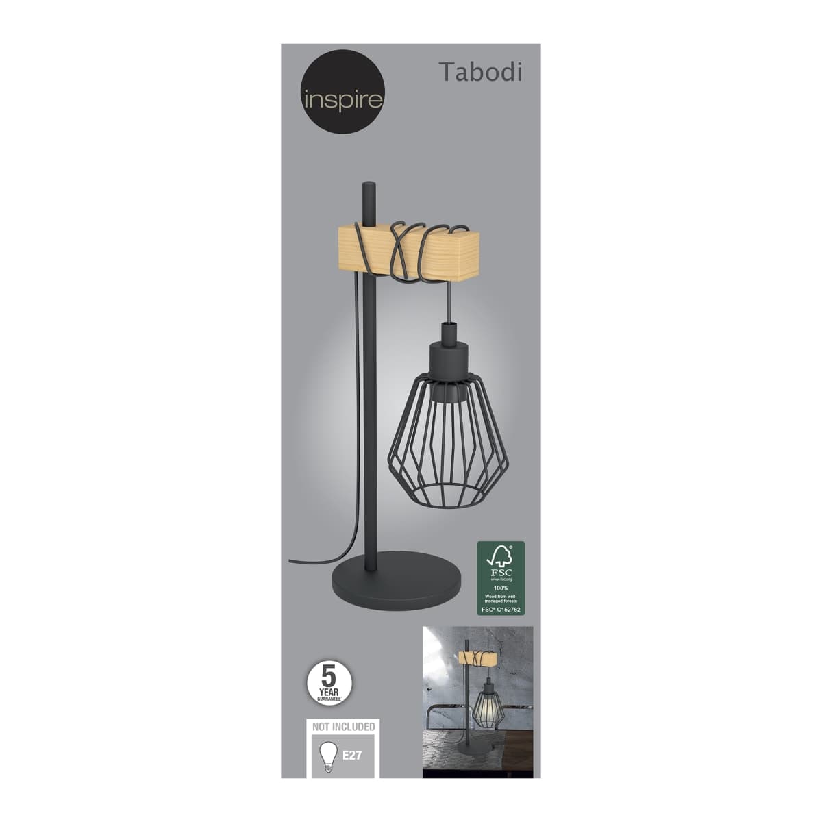 Bricocenter LAMPADA DA TAVOLO TABODI METALLO E LEGNO NATURALE H50 CM