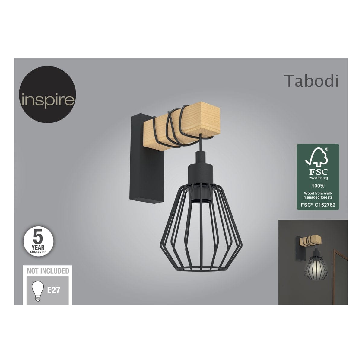 Bricocenter TABODI METAL AND NATURAL WOOD 24CM E27 WALL LIGHT