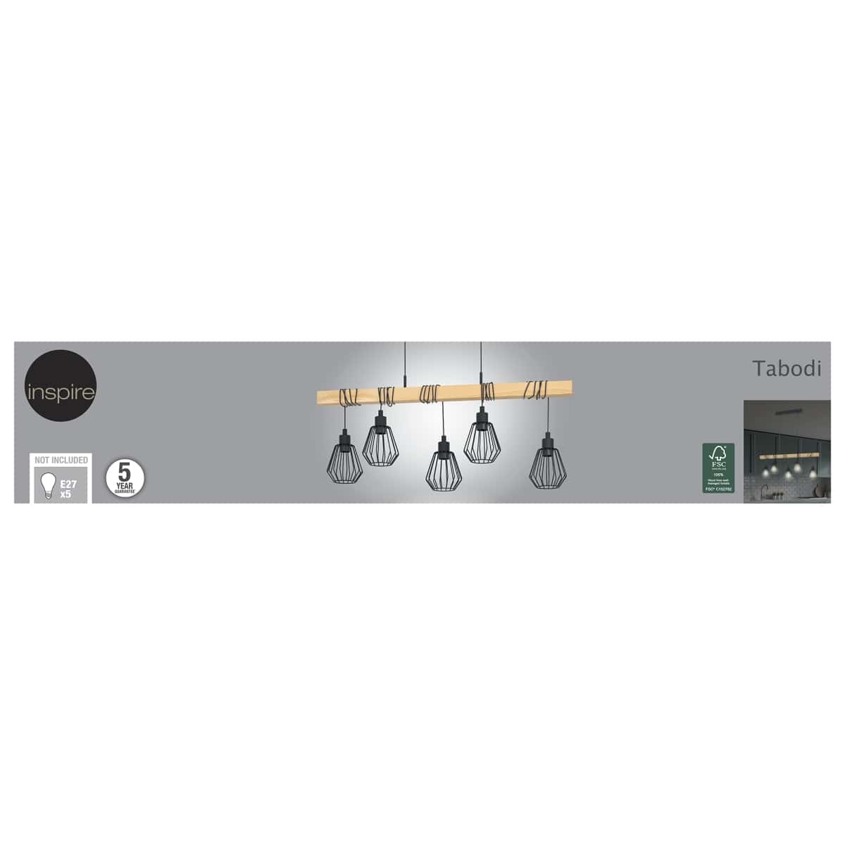 Bricocenter TABODI METAL AND NATURAL WOOD CHANDELIER 100CM 5XE27