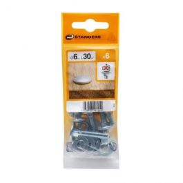 BOLT 6 X 30 MM DOMED HEAD, STEEL NUT AND WASHER, 6 PIECES