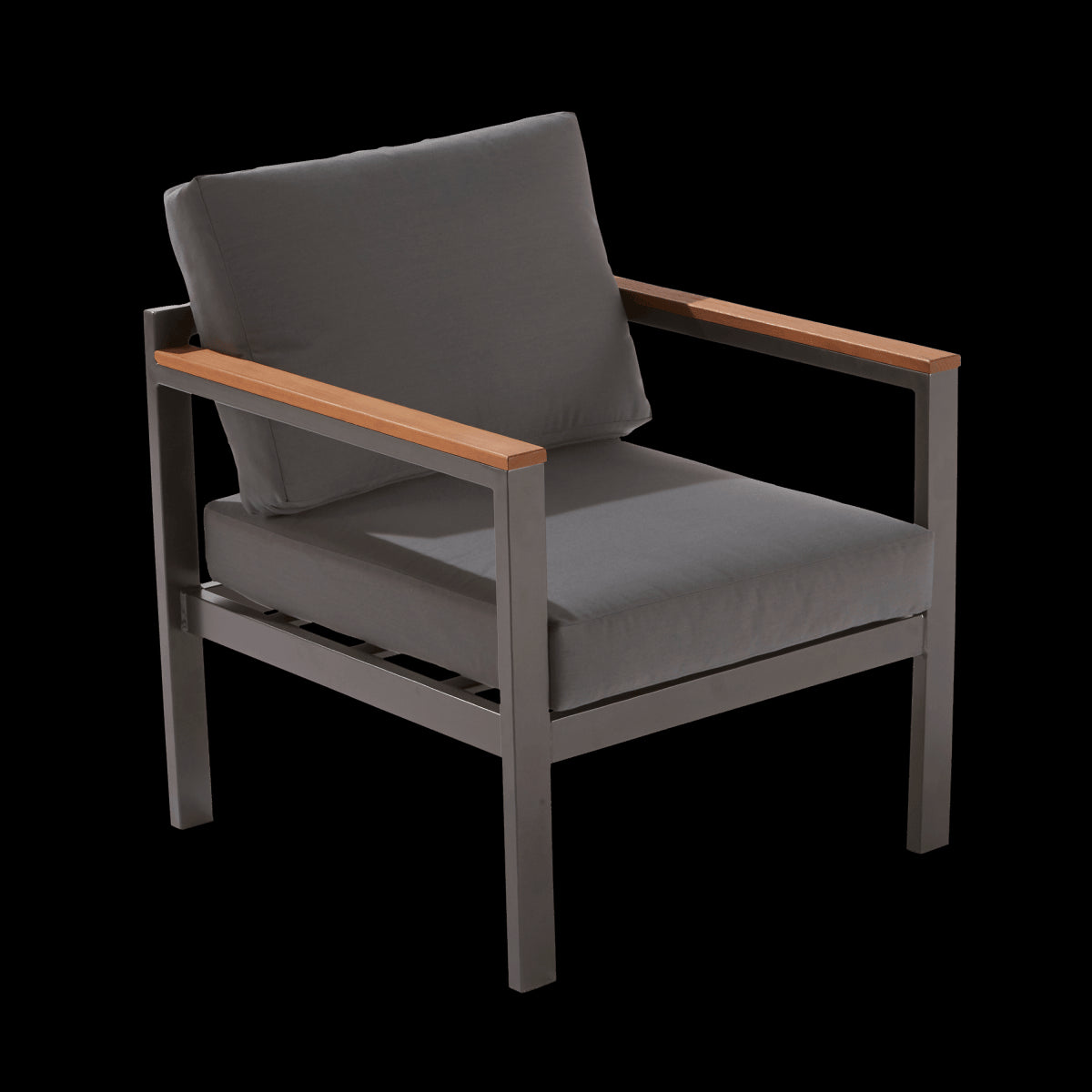 COFFEE SET ORIS 2 NATERIAL 4 SEATS ALUMINUM AND EUCALYPTUS WOOD WITH CUSHIONS