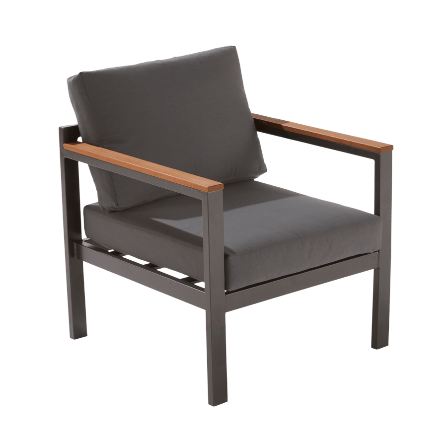 COFFEE SET ORIS 2 NATERIAL 4 SEATS ALUMINUM AND EUCALYPTUS WOOD WITH CUSHIONS