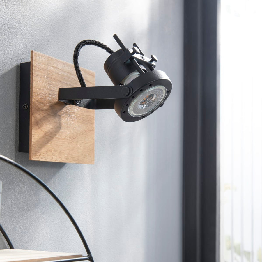Bricocenter TECHNIC SPOTLIGHT METAL BLACK AND WOOD 12.5X14.5X12.5CM GU10=35W