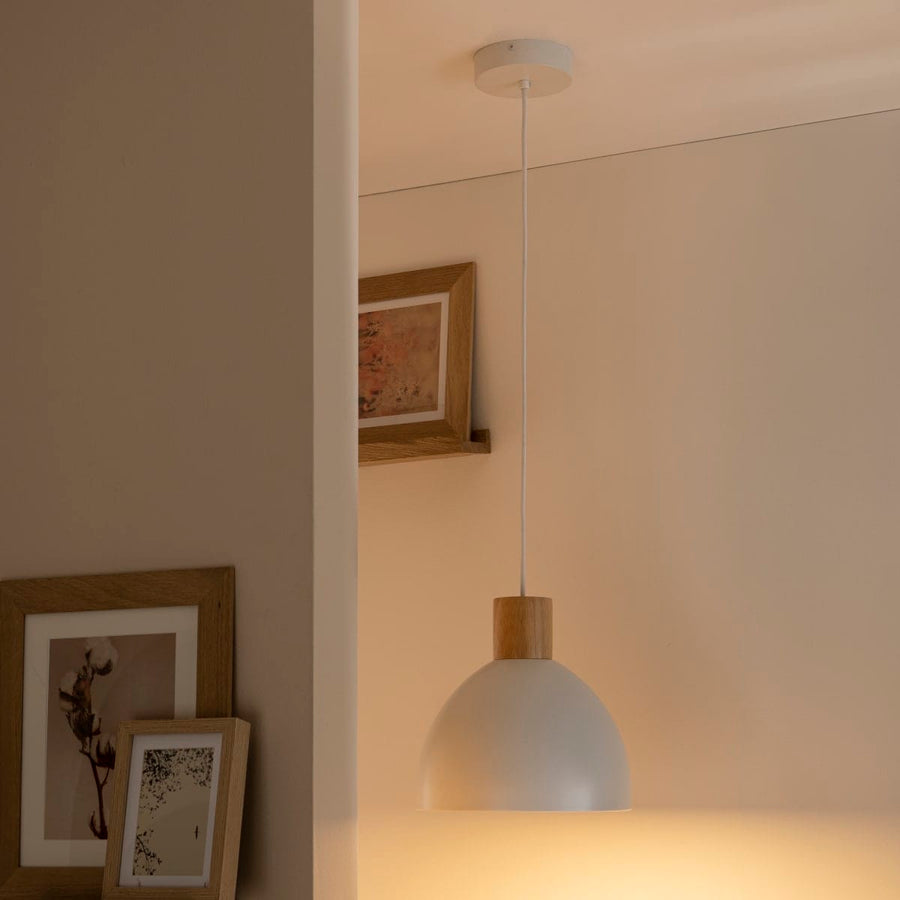 Bricocenter VENOSA CHANDELIER WHITE METAL AND WOOD D28 CM E27=40W
