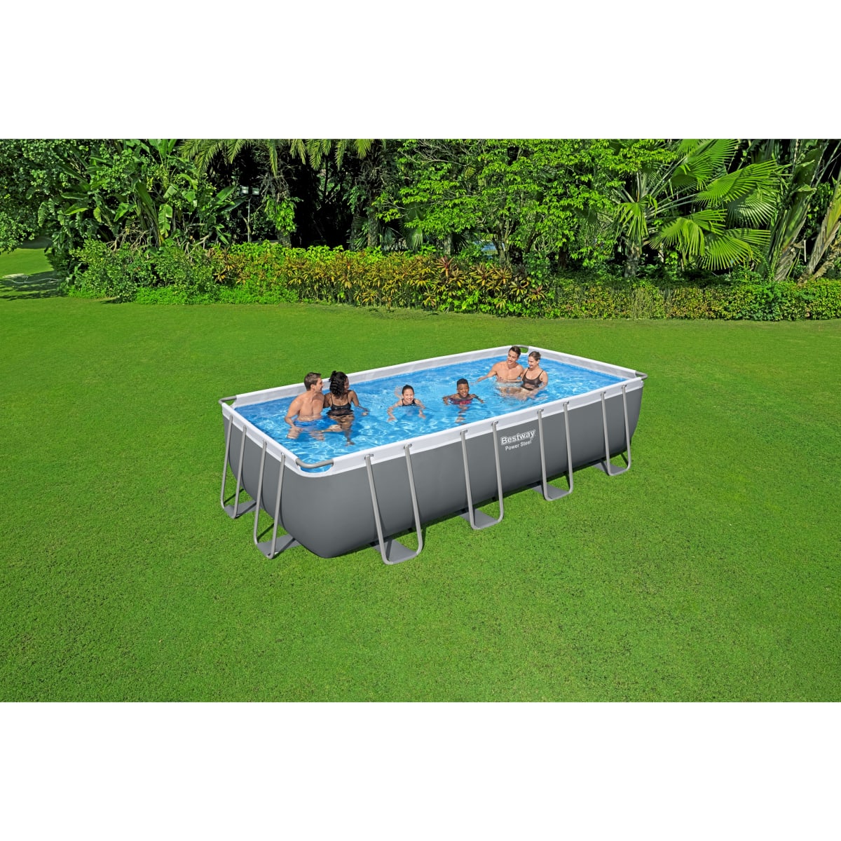 RECTANGULAR GRAY POOL 5.49MX2.74MX1.22M SAND FILTER 5.6M3/H