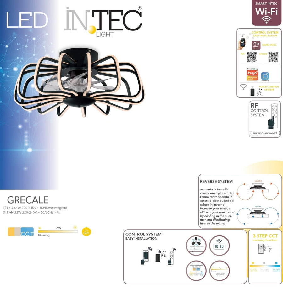 Bricocenter CEILING LIGHT WITH GRECALE FAN BLACK D50 LED 98W CCT WIFI