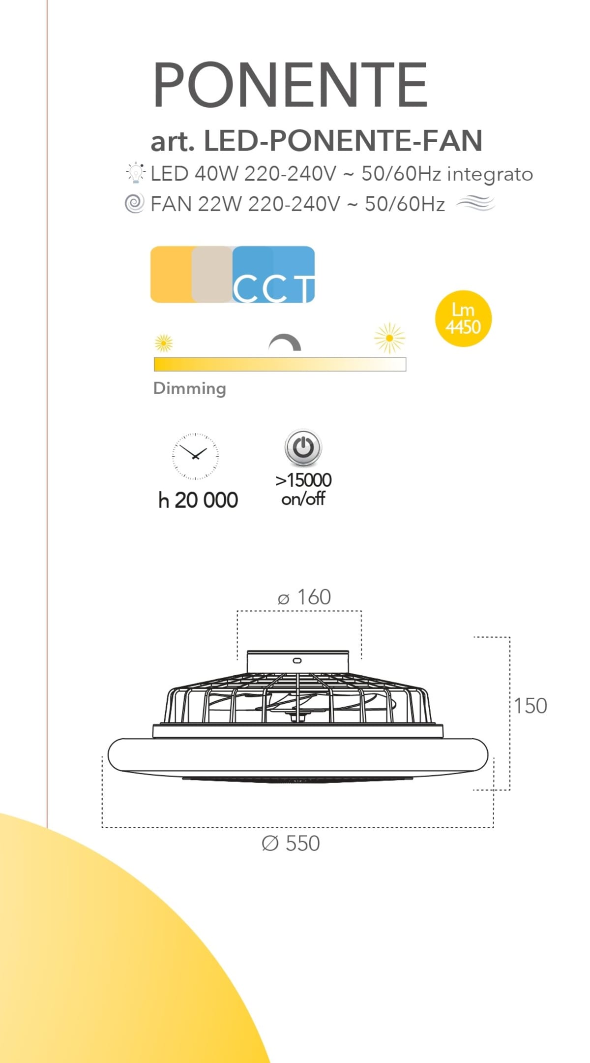 CEILING LIGHT WITH FAN PONENTE LED 28W CCT