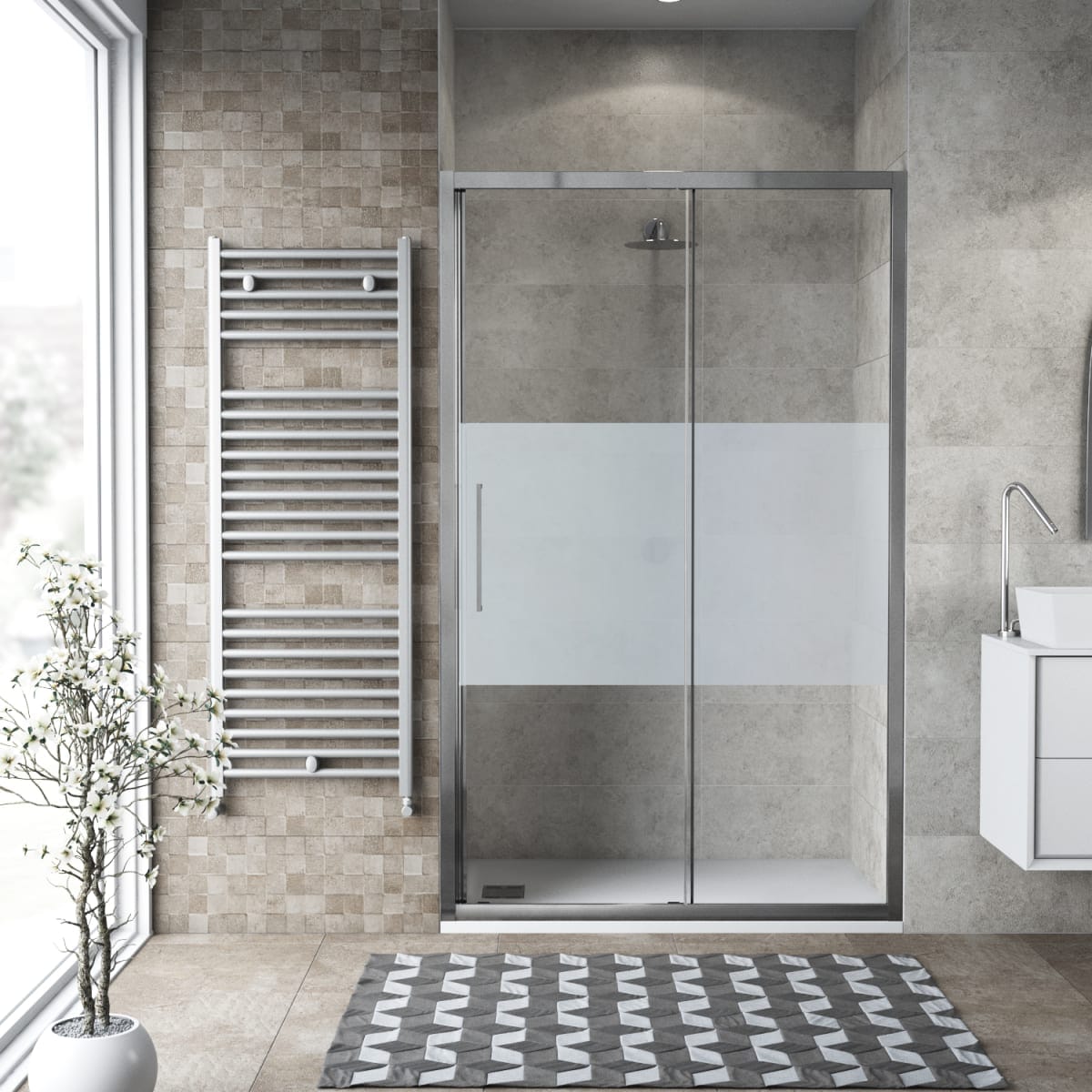 Bricocenter PORTA SCORREVOLE 2 ANTE RECORD L 112-116 CM CRISTALLO SERIGRAFATO 6 MM CROMO