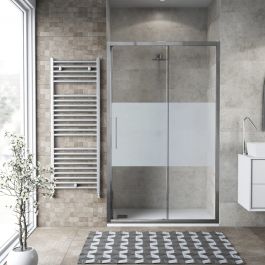 SLIDING DOOR 2 DOORS RECORD L 117-121 CM CRYSTAL SCREEN PRINTED 6 MM CHROME