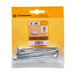 BOLT 6 X 80 MM DOMED HEAD, STEEL NUT AND WASHER, 4 PIECES