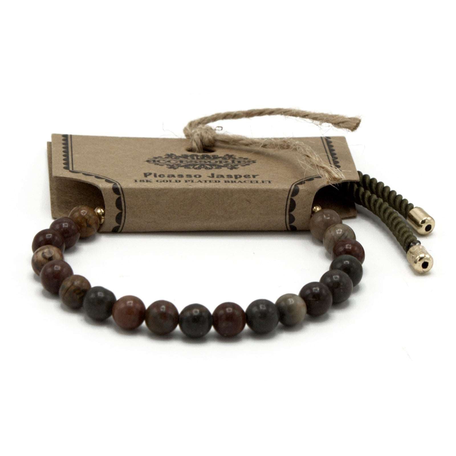 18K Gold Plated Gemstone Moss String Bracelet - Picasso Jasper - best price from Maltashopper.com GEMSB-01