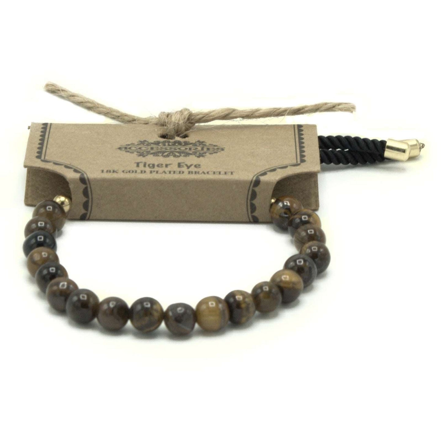 18K Gold Plated Gemstone Black String Bracelet - Tiger Eye - best price from Maltashopper.com GEMSB-07