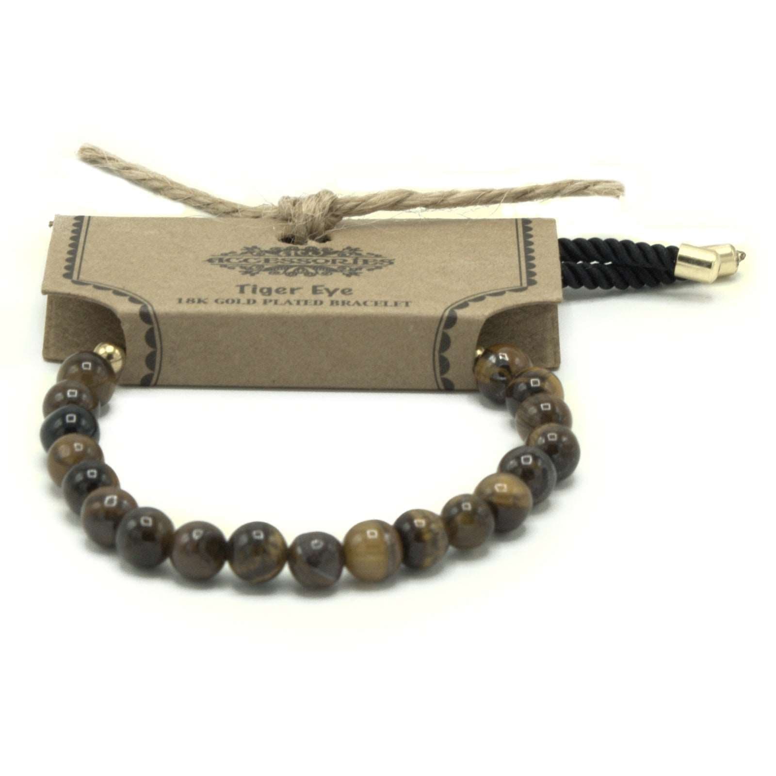 18K Gold Plated Gemstone Black String Bracelet - Tiger Eye - best price from Maltashopper.com GEMSB-07