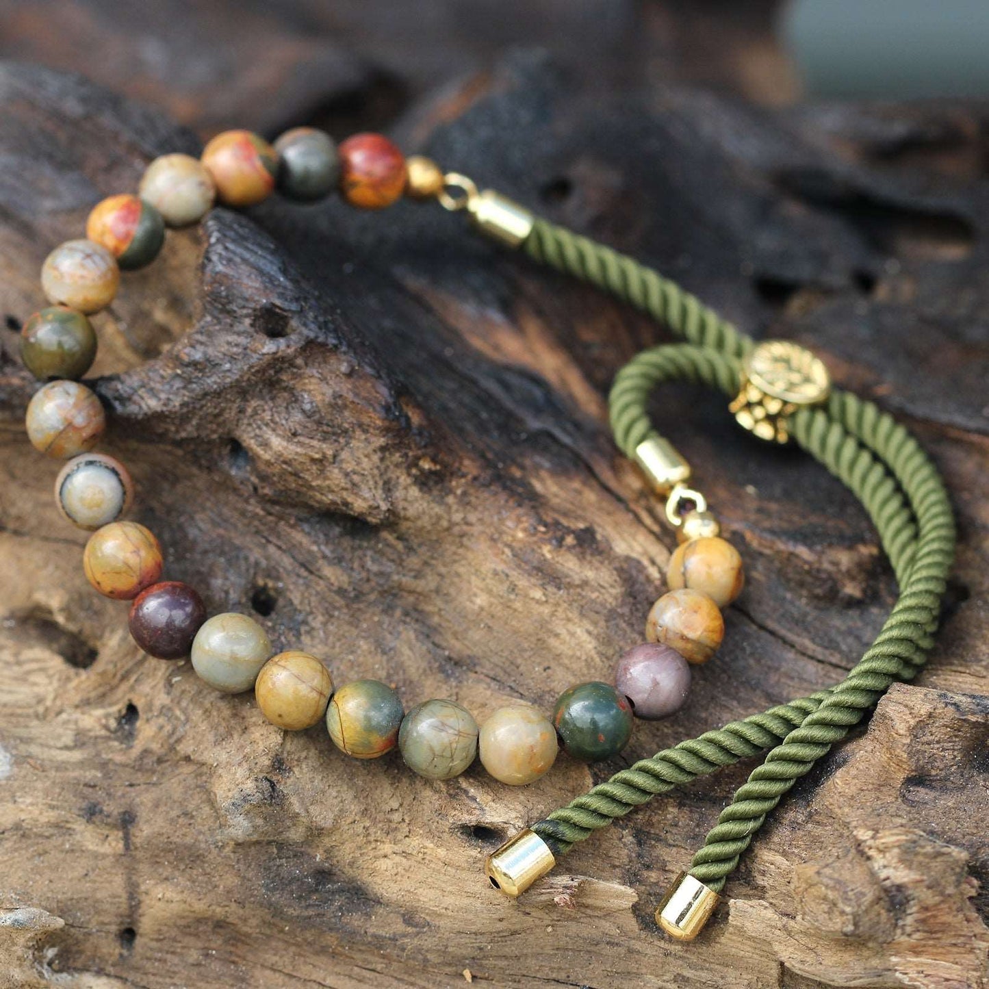 18K Gold Plated Gemstone Moss String Bracelet - Picasso Jasper - best price from Maltashopper.com GEMSB-01