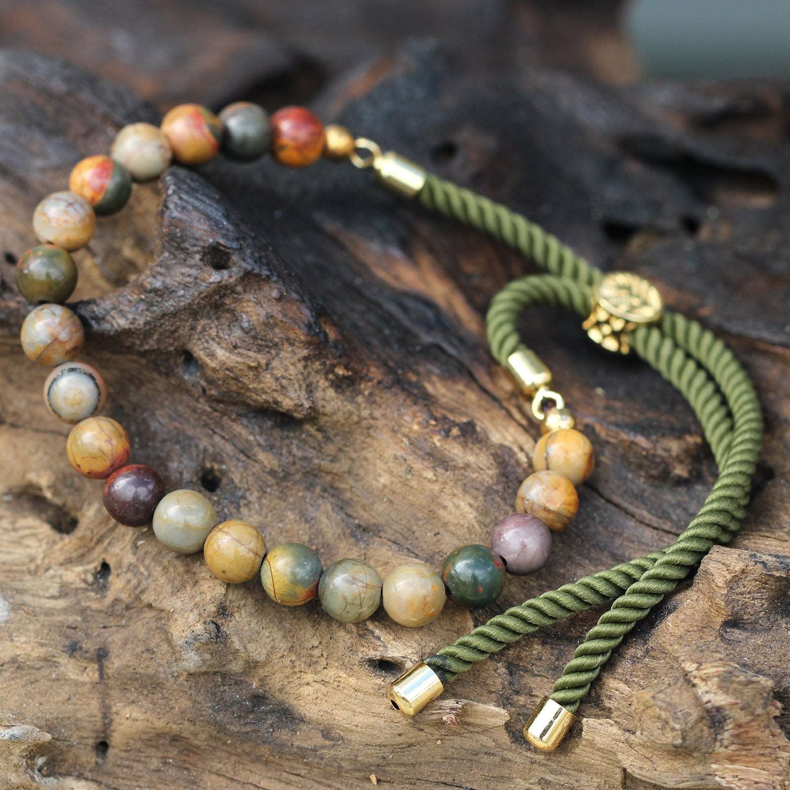18K Gold Plated Gemstone Moss String Bracelet - Picasso Jasper - best price from Maltashopper.com GEMSB-01