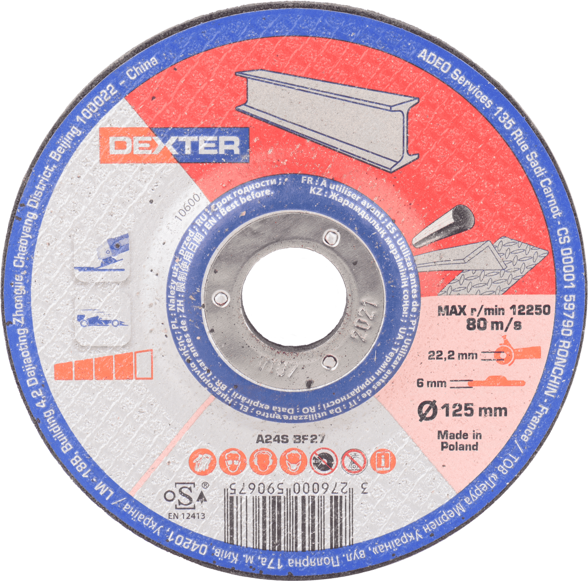 DEXTER STAINLESS STEEL GRINDING DISC 125X6 MM