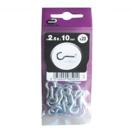 20 ZINC-PLATED STEEL SCREW HOOK 2.5X10