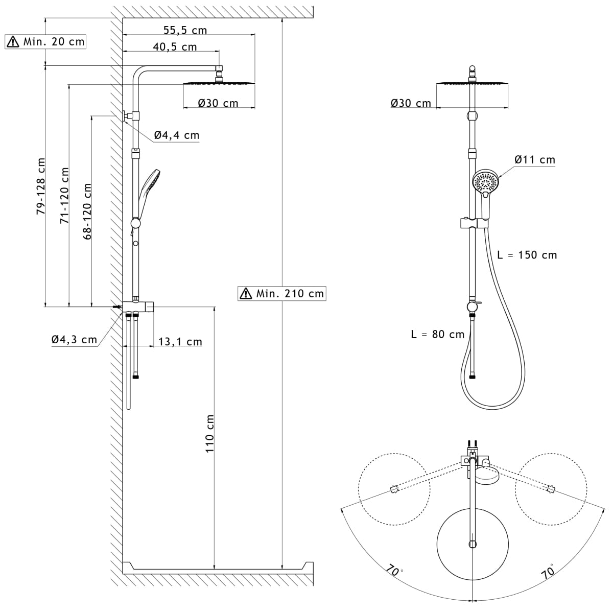 Bricocenter SHOWER KIT ICONS CHROME SHOWER HEAD DIAM. 30 CM SENSEA W/ DIVERTER