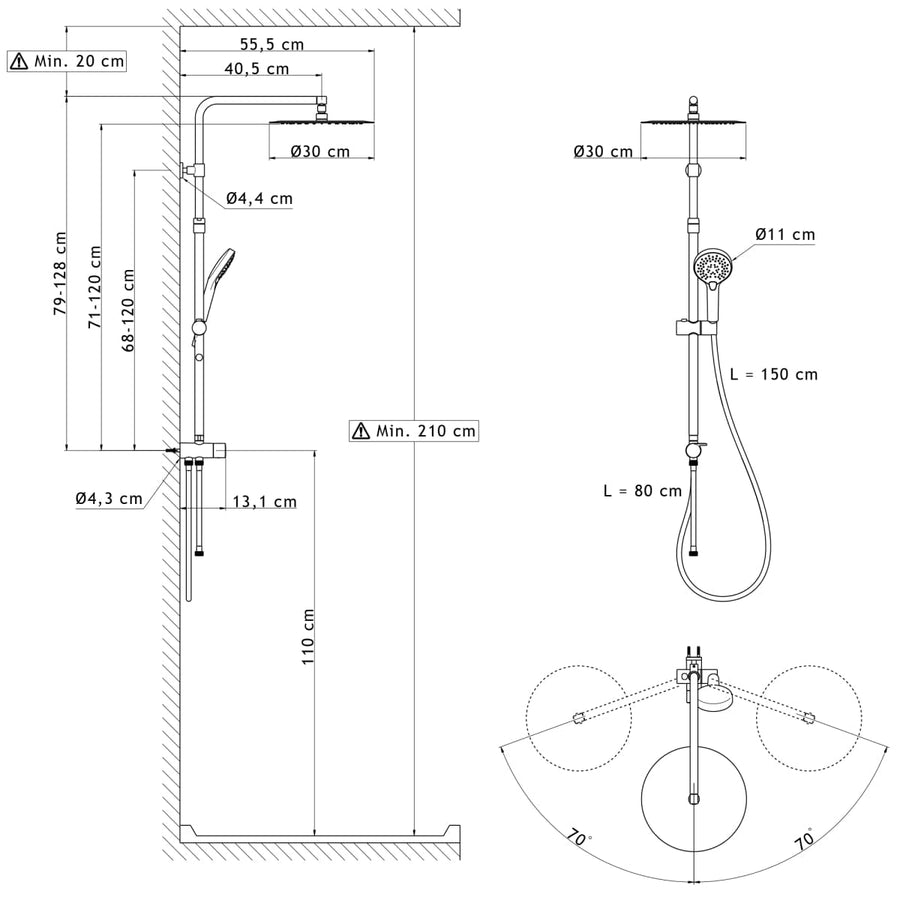 Bricocenter SHOWER KIT ICONS CHROME SHOWER HEAD DIAM. 30 CM SENSEA W/ DIVERTER