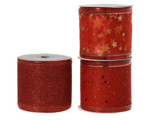 Red ribbon with glittery stars, length 270 cm – 3 assorted designs