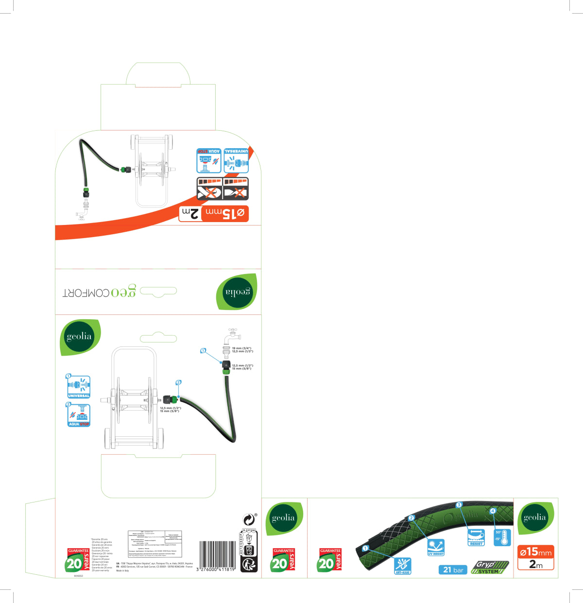 GEO KIT TUBE 15mm 2m WITH 2 CONNECTORS