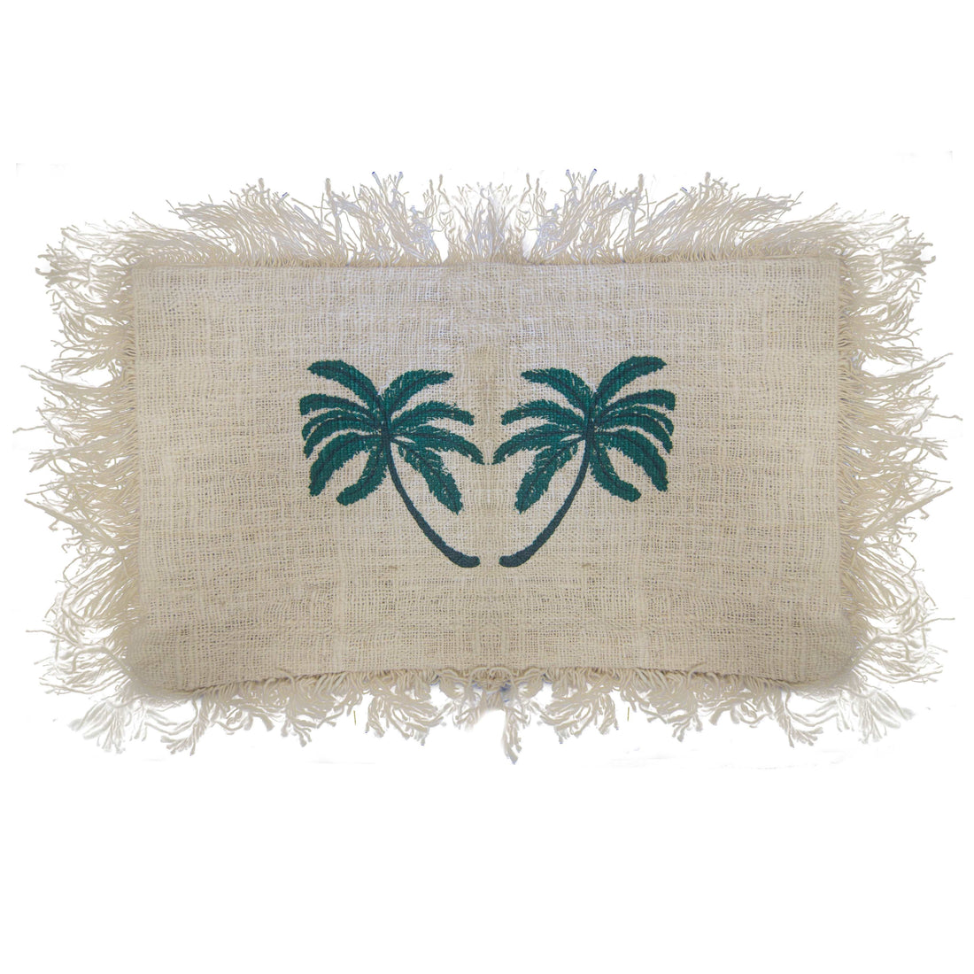 1x Linen Cushion 30x50cm Palm Tree with Fringe - best price from Maltashopper.com LINC-06
