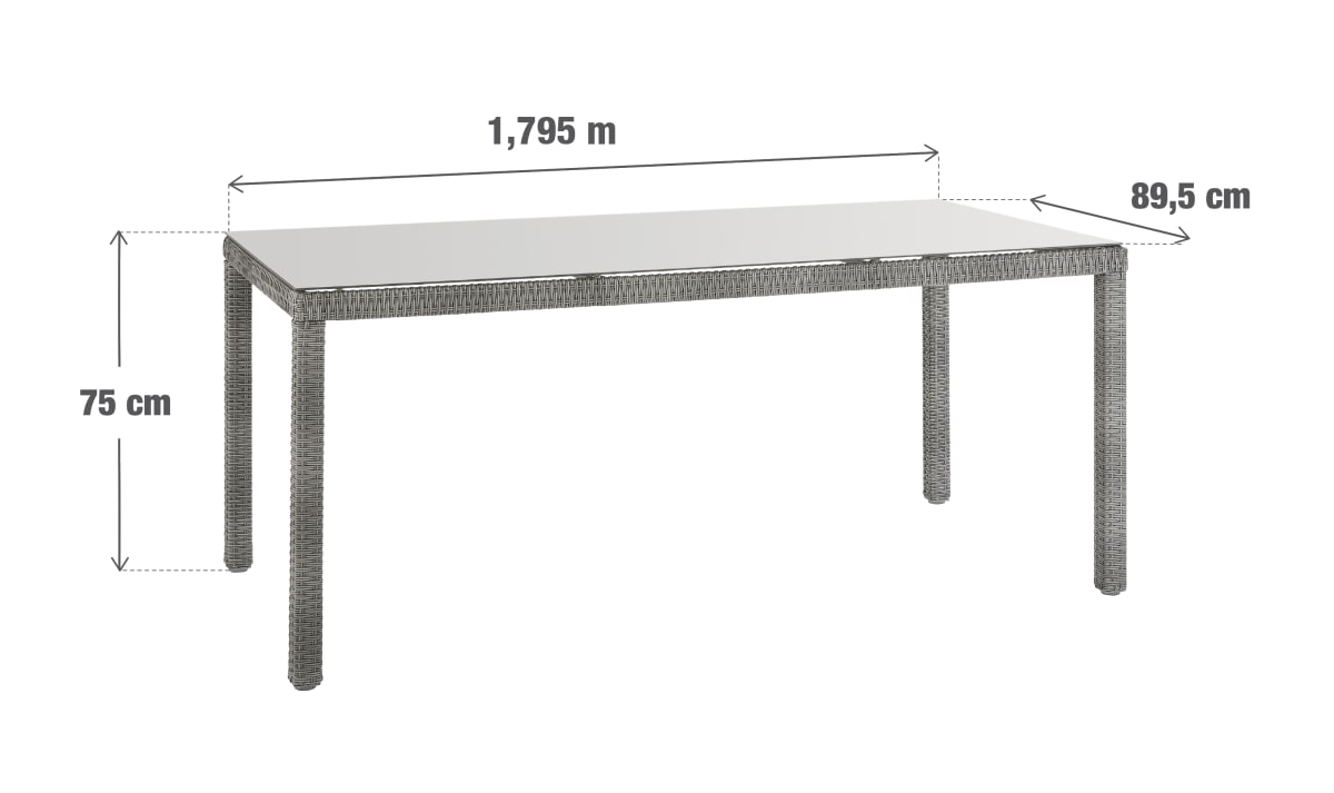 DAVOS NATERIAL TABLE 90X180X74 synthetic wicker aluminum and glass