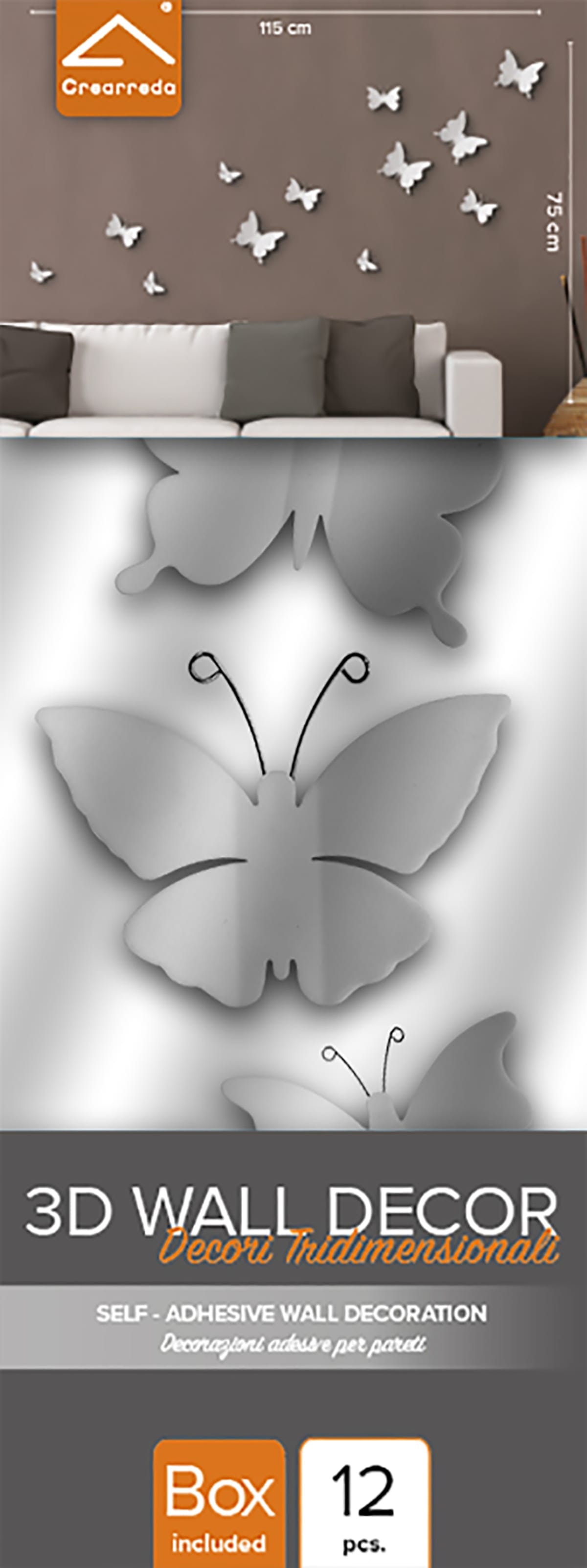 ADHESIVE TEMPLATES 3D WHITE BUTTERFLIES 32X12CM