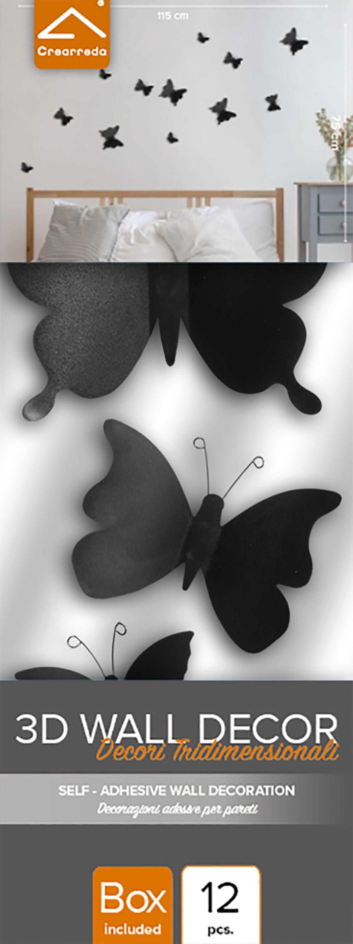 ADHESIVE TEMPLATES 3D BLACK BUTTERFLIES 32X12CM