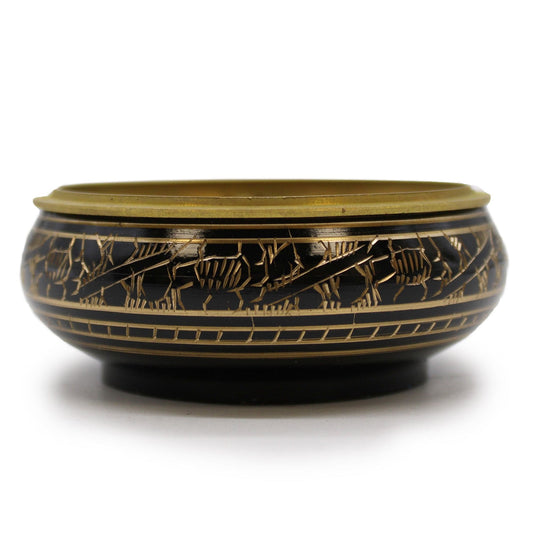 Bliss Brass Carved Charcoal Incense Jar with Coaster
