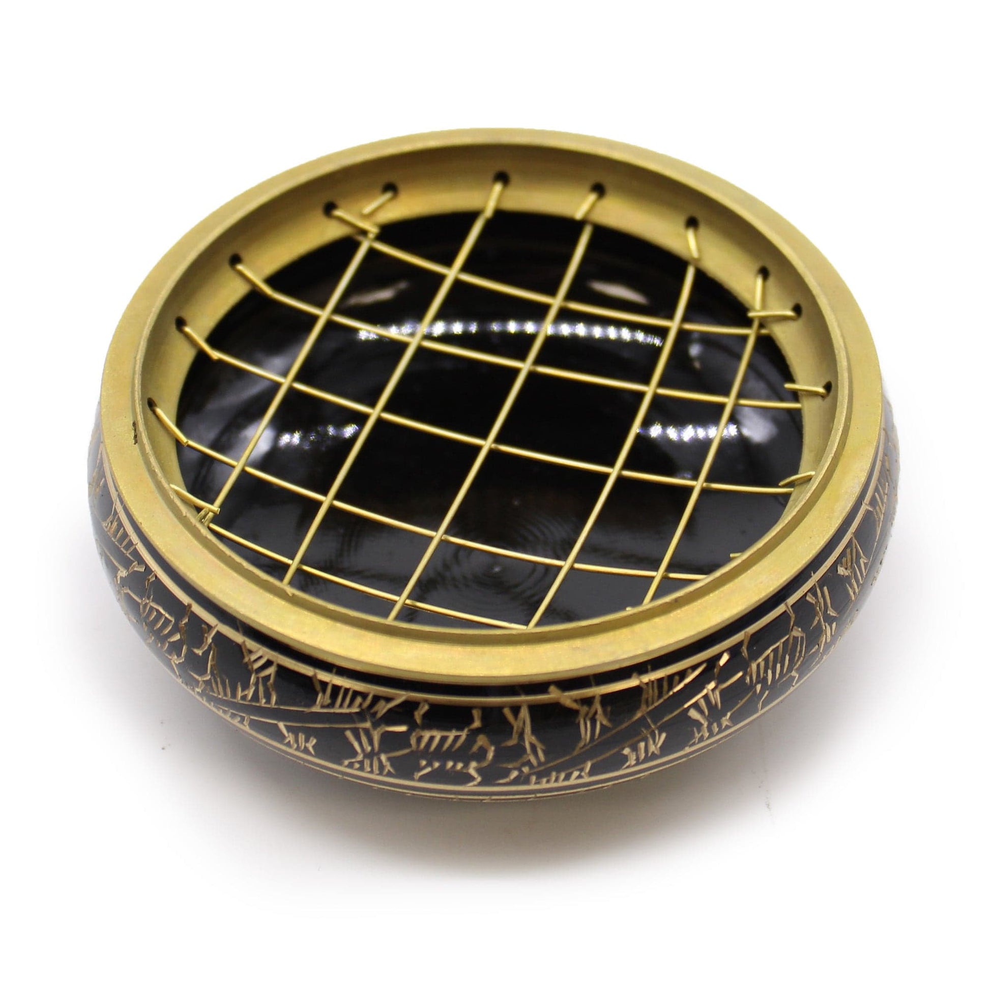 Bliss Brass Carved Charcoal Incense Jar with Coaster