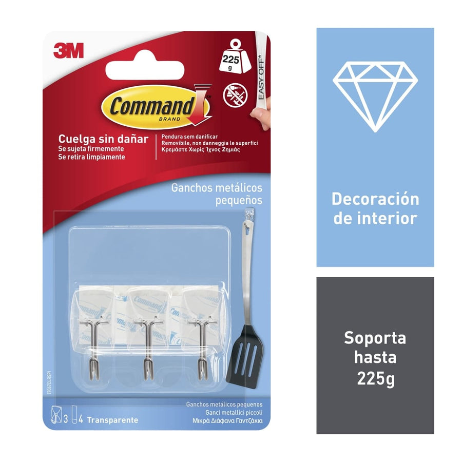 Bricocenter 3 TRANSPARENT ADHESIVE HOOKS WITH METAL TIP COMMAND SMALL