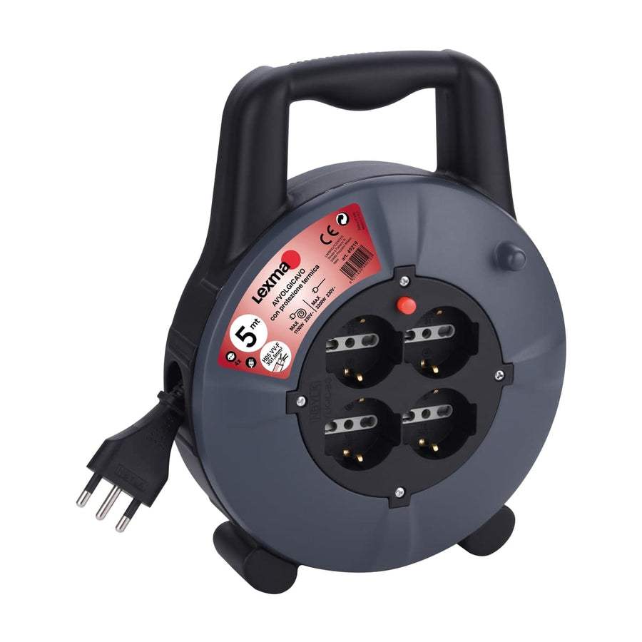 Bricocenter CABLE REEL 5MT PLUG 16A 4 UNIVERSAL SOCKETS WITH THERMAL CIRCUIT BREAKER