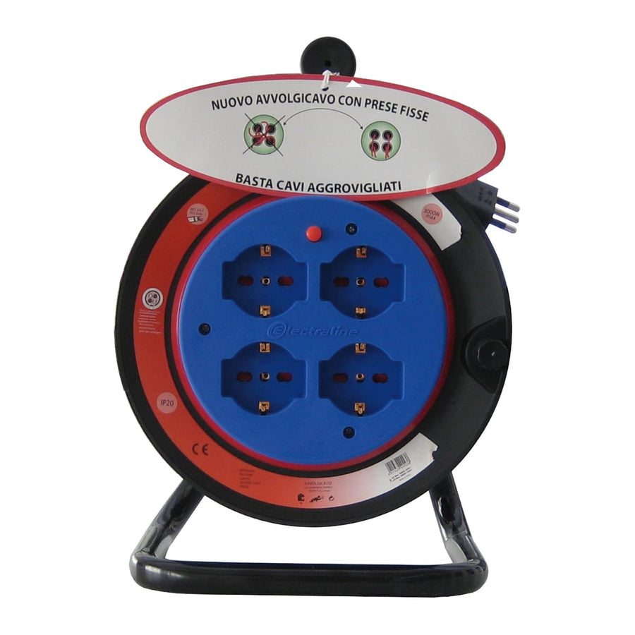 Bricocenter CABLE REEL 25MT 16A PLUG 4 UNIVERSAL SOCKETS FIXED DRUM LEXMAN CIRCUIT BREAKER