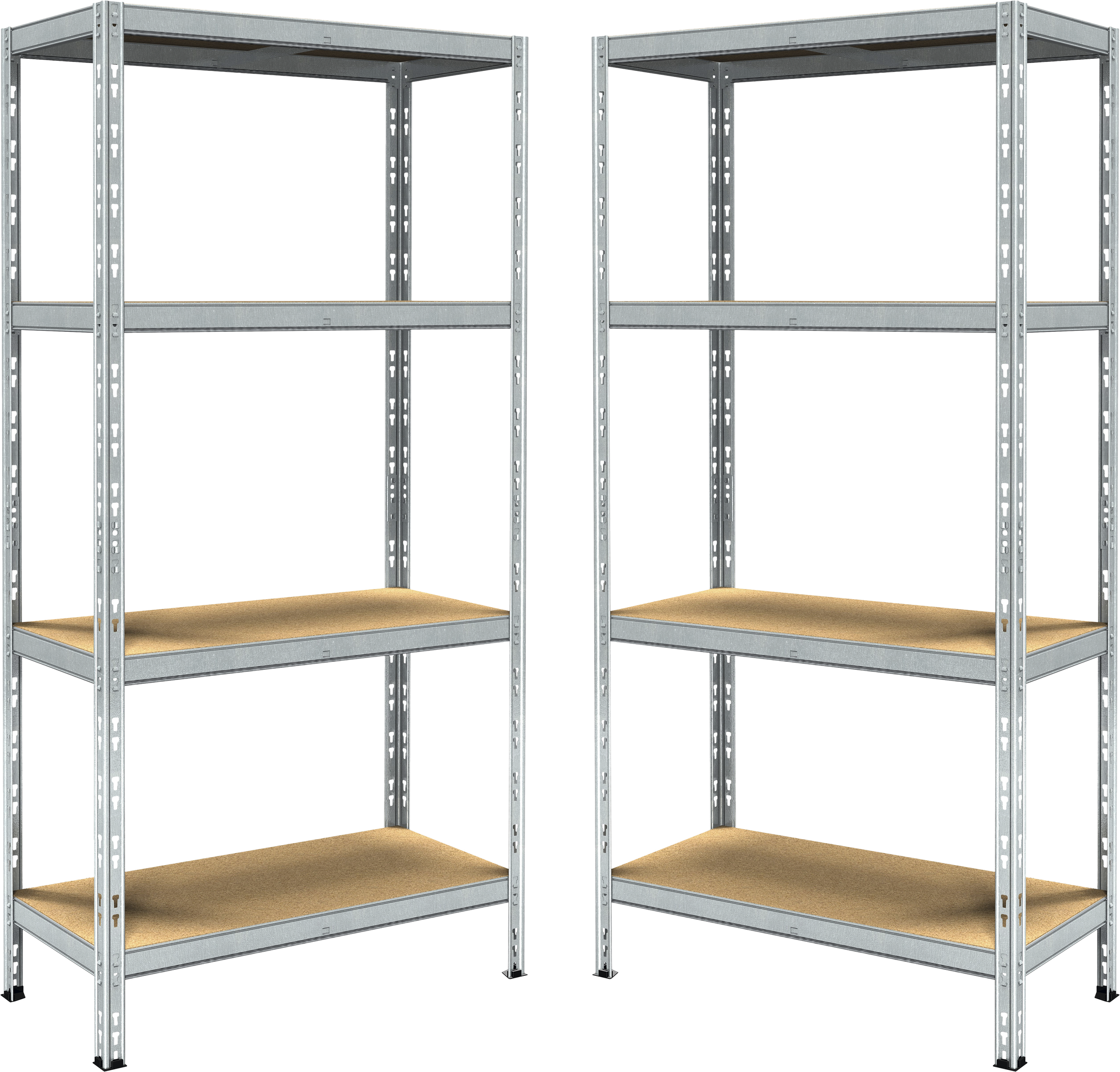 Set of 2 Pokerino shelving units, 4 shelves, 90x40xH180 cm, 200 kg capacity, grey