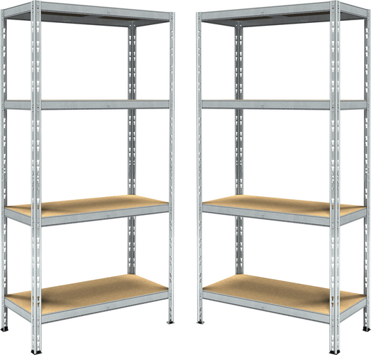 Set of 2 Pokerino shelving units, 4 shelves, 90x40xH180 cm, 200 kg capacity, grey
