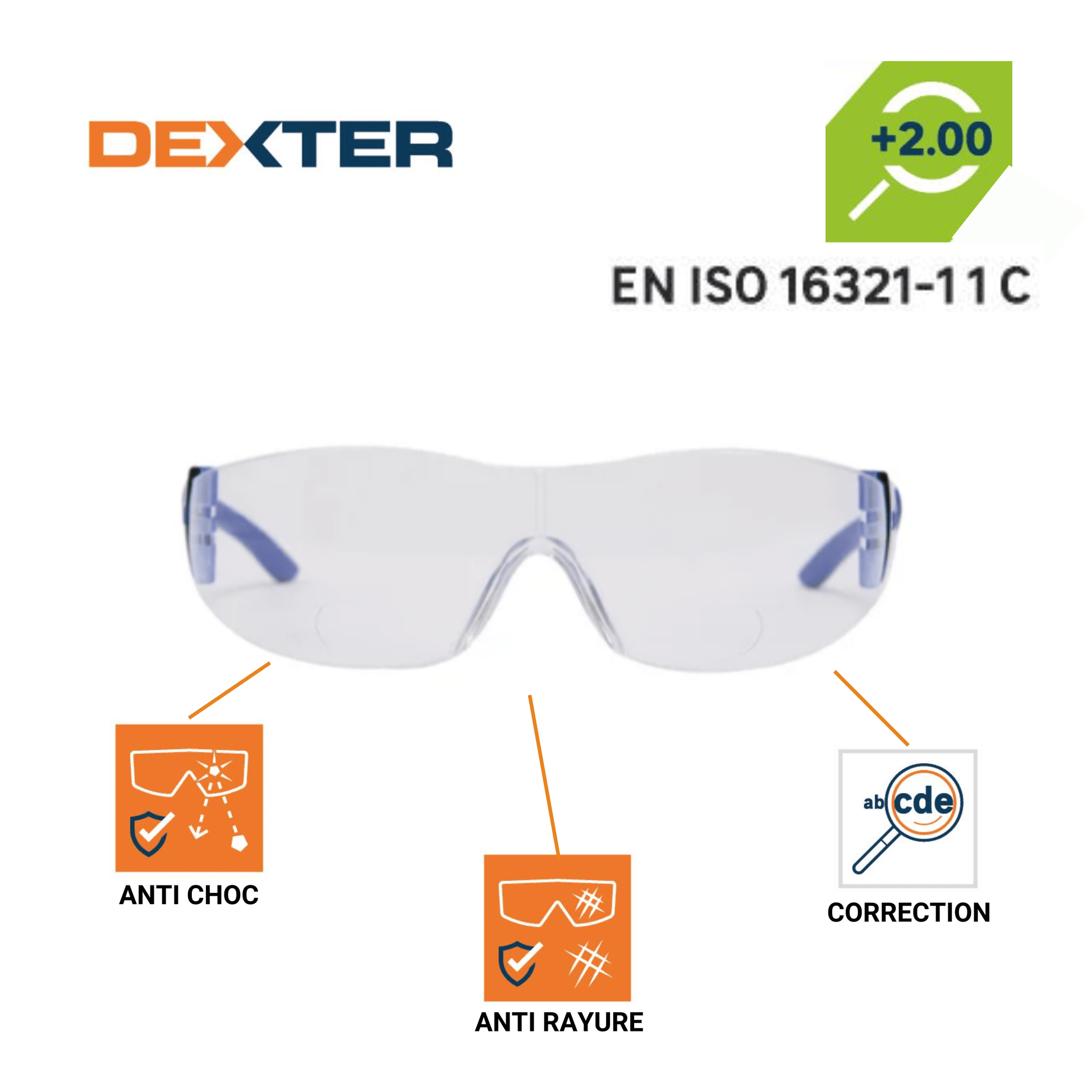 Bricocenter DEXTER SAFETY GLASSES WITH BIFOCAL LENS FOR READING 2 DIOPTER POLYCARBONATE