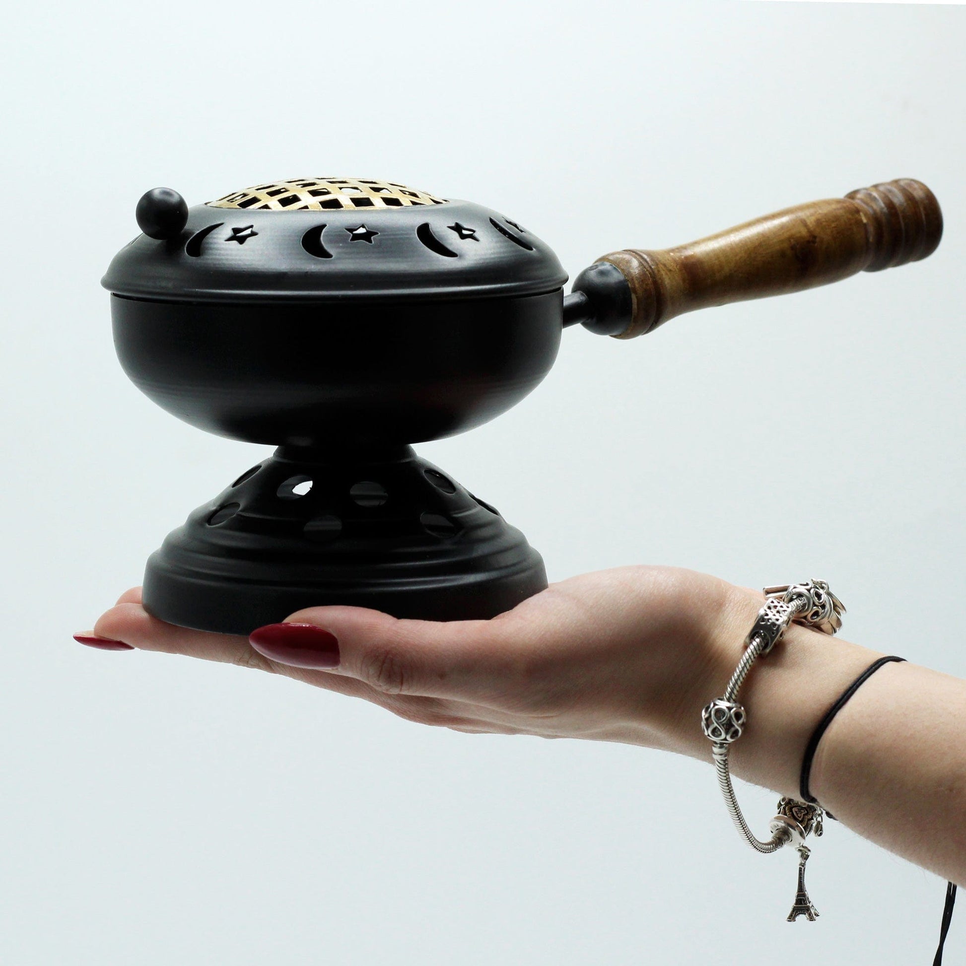 Bliss Large Iron Censer on Stand Incense Burner - Gold detail