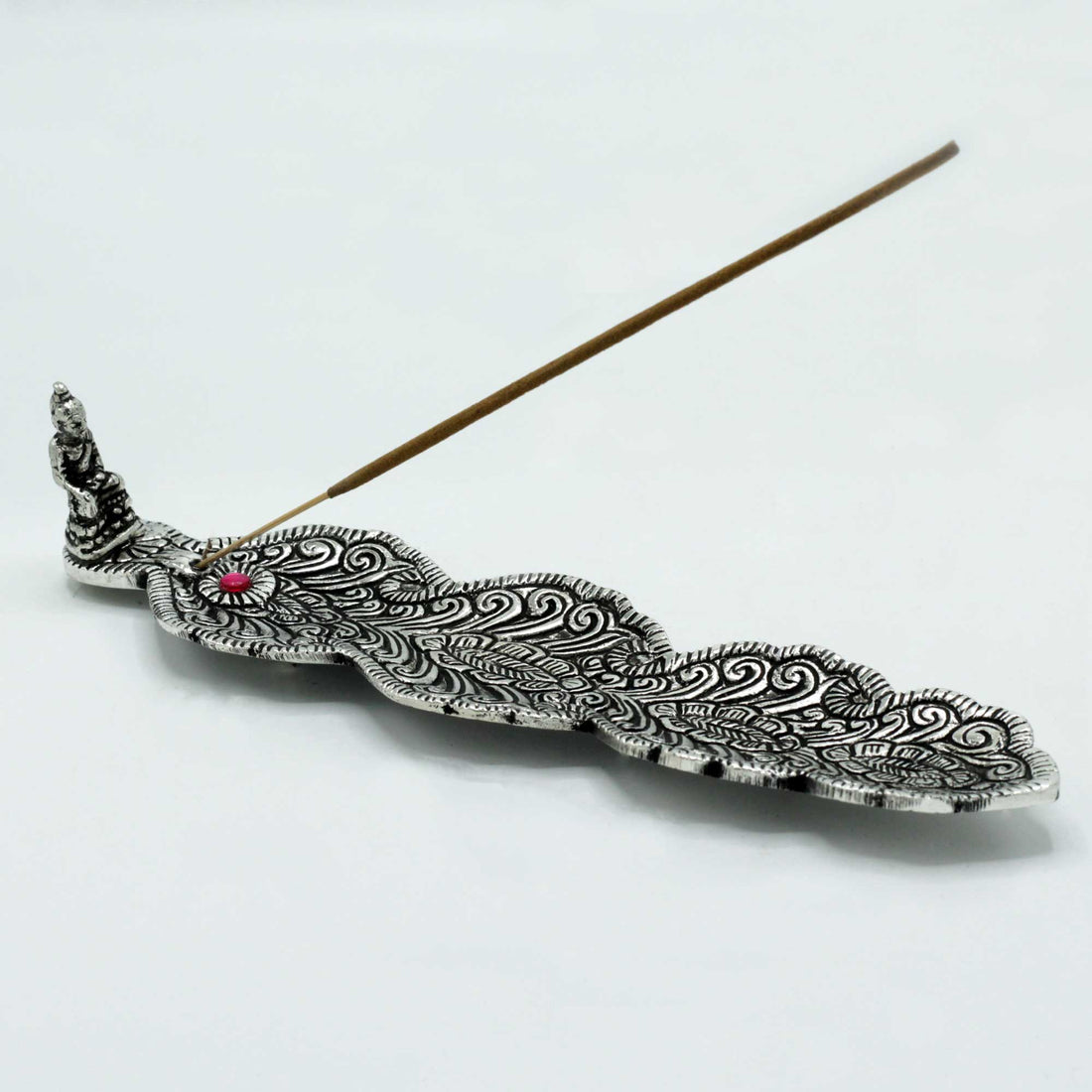 Polished Aluminium Buddha Long Incense Holder 20cm