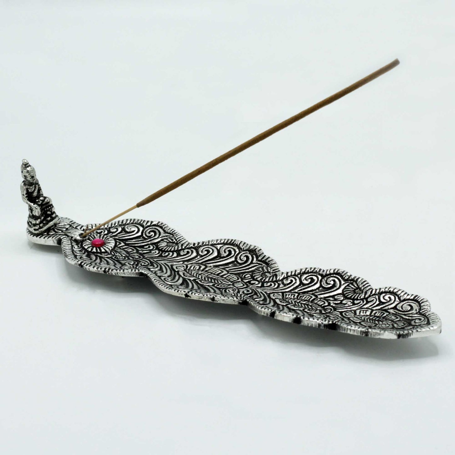 Bliss Polished Aluminium Buddha Long Incense Holder 20cm