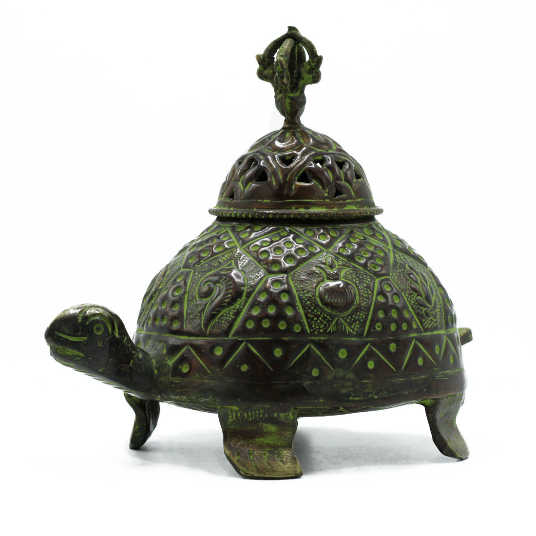Brass Verdigris Tibetan Turtle Incense Holder - Lrg