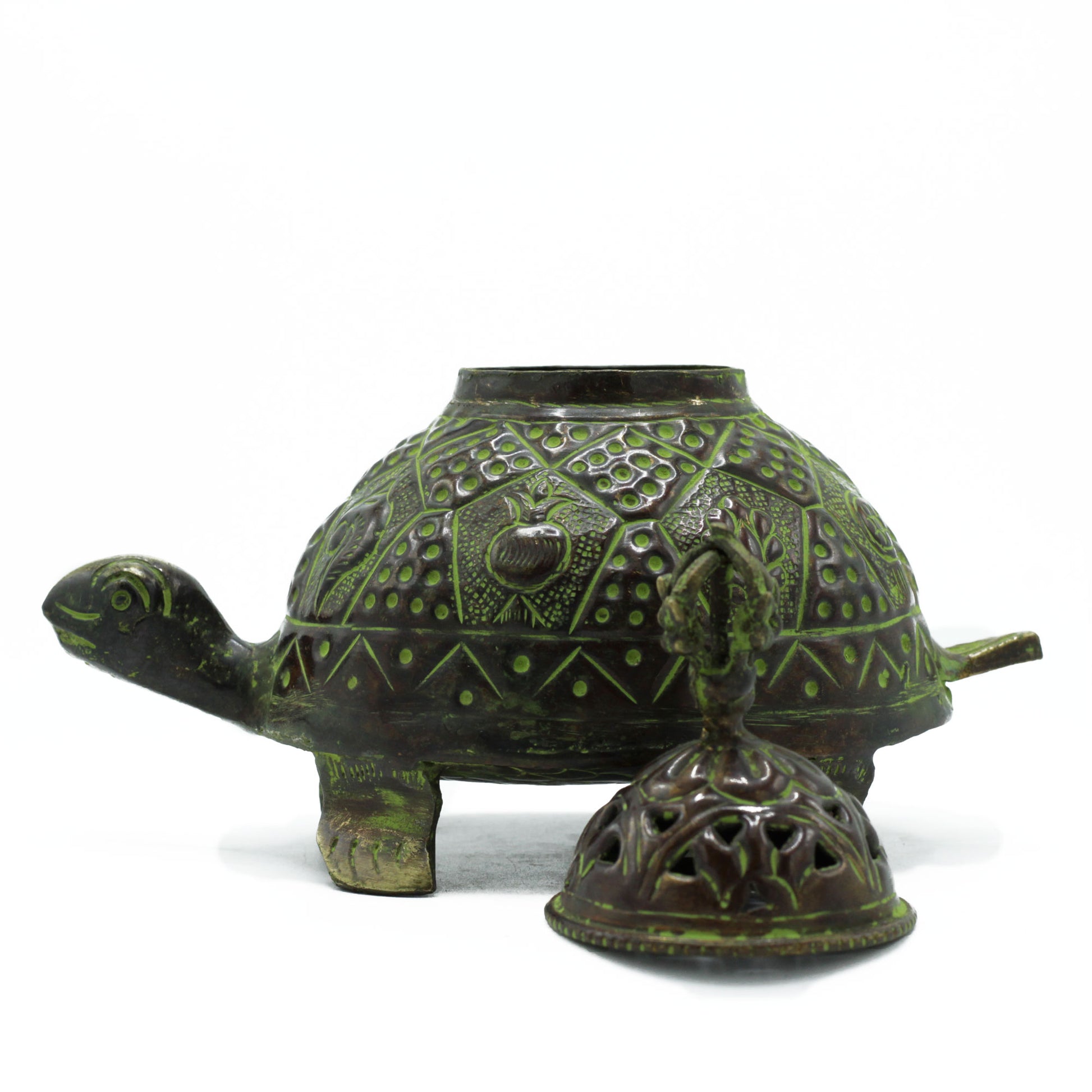 Brass Verdigris Tibetan Turtle Incense Holder - Lrg
