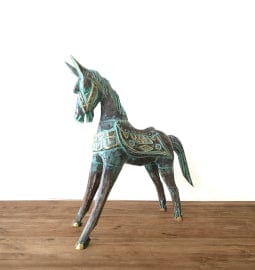 Bliss Large Gold & Turquoise Horse 32 cm