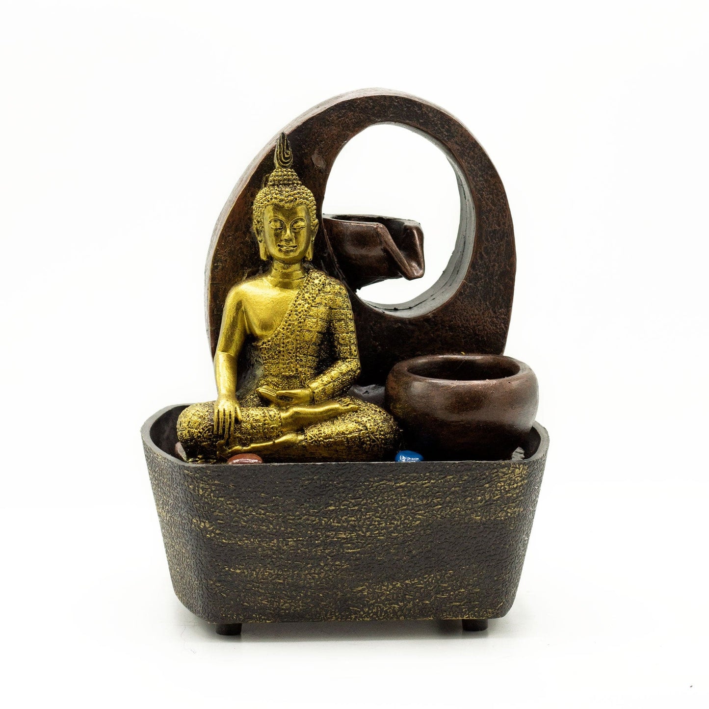 Bliss Tabletop Water Feature - 21.5cm - Golden Buddha & Pots