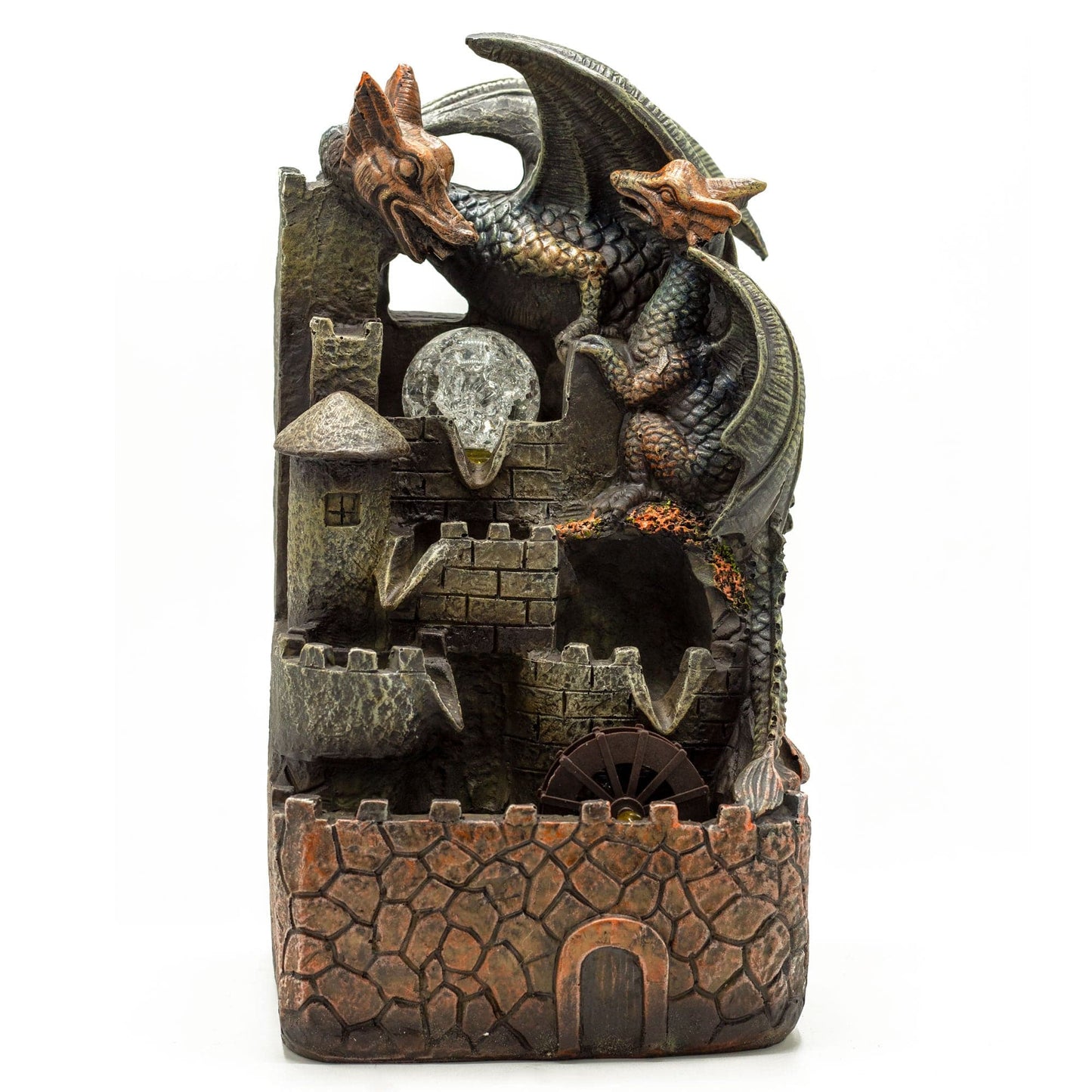 Bliss Tabletop Water Feature - 35cm - Dragons, Crystal Ball & Water Wheel