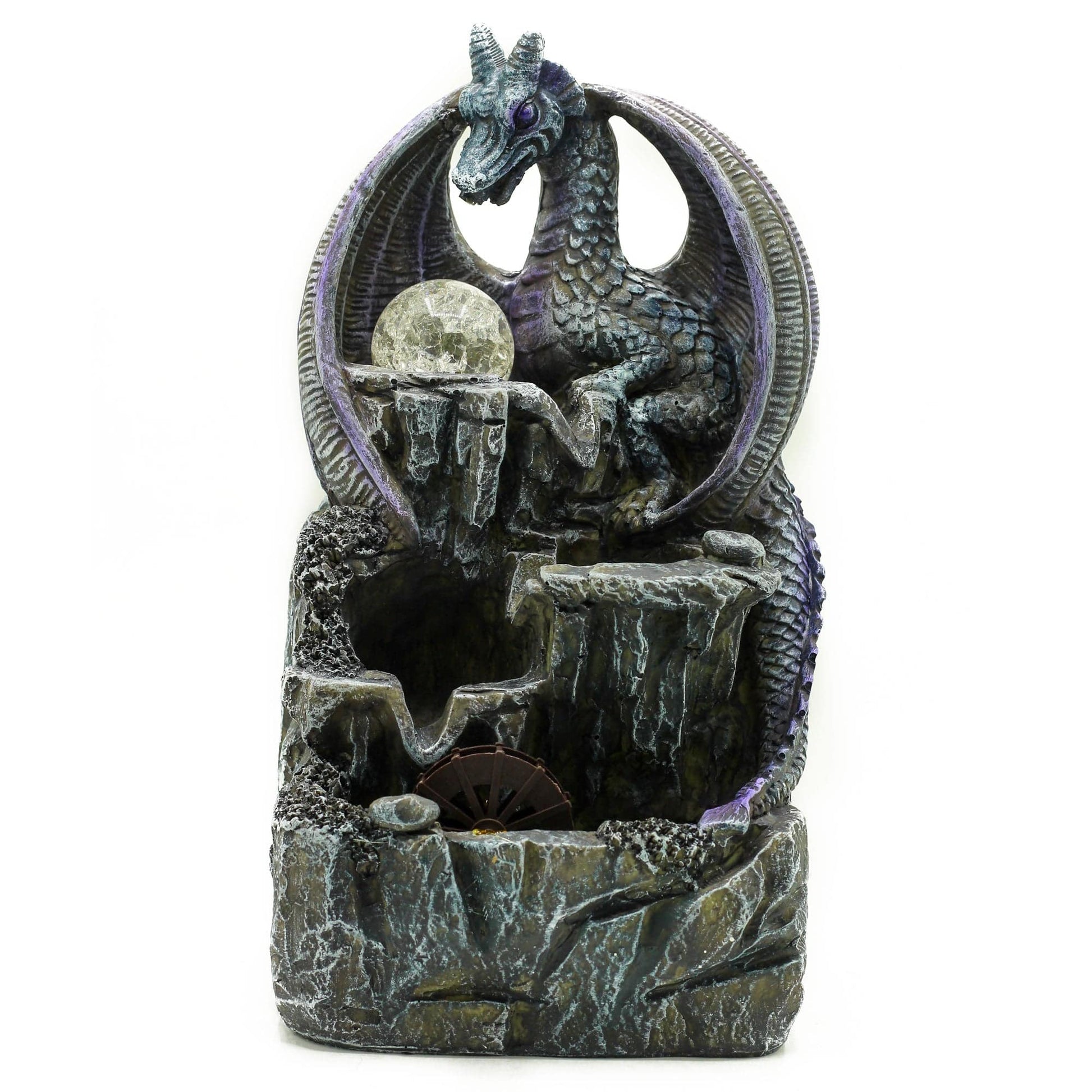 Bliss Tabletop Water Feature - 35cm - Purple Dragon, Crystal Ball & Water Wheel